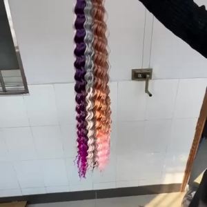 32 Inch Synthetic Pre Stretched Deep Wave Crochet Hair Yaki Ombre Braiding Hair High Temperature Fiber Extensions for Women