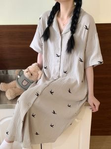 Internet Celebrity High-Grade Nightdress for Women Summer New Gauze Short sleeve Casual Plus size Nightdress Home Wear Can Be Worn outside
