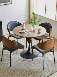 Retro Style Solid Black Walnut Dining Table And Chairs Living Room Balcony Combination round Table Tea Table Assembly Required
