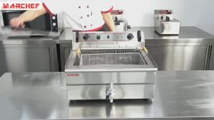 Bếp chiên nhúng điện công nghiệp đơn Marchef EF-301V 30L 380V/50Hz (3 pha) 6kW có hẹn giờ +power switch+micro switch+temp limiter