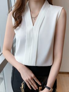 ผู้หญิง โฮสต์ออกอากาศ ชุดสูท เสื้อตัวใน แขนกุด คอวี ชั้นฐานสีทึบ เสื้อกั๊ก สําหรับการสอบศิลปะออนอากาศ เสื้อเบลาส์