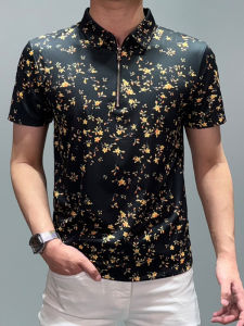 Áo Thun Nam Tay Ngắn in Họa Tiết Thời Trang Mùa Hè Có Khóa Kéo Cổ Polo Đa Năng Sang Trọng Thường Ngày Tay Ngắn Thường