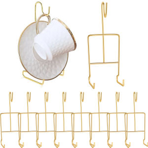 8Pcs Metal Tea Cup and Saucer Display Rack Coffee Cup Saucer Holder Luxury Tea Cup Holder Display Stand Suitable For Tray Tea