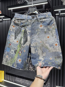 FGD | Vintage Printed Denim Shorts Loose Fashion Mens Shorts