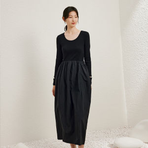 Yigue | Spring Elegant Design French Style Black Slimming Long Dress