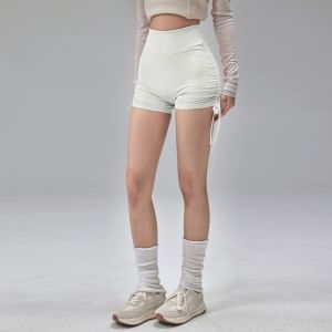 High waisted sports shorts summer fitness shorts drawstring straps quick drying running and dancing three quarter pants wome