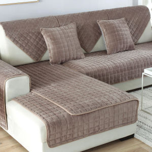 Khaki Thick Plush Sofa Cushion Anti-Slip Seat Pad Autumn Winter Flannel Warm Real Leather Sofa Cover Full Wrap Scarf