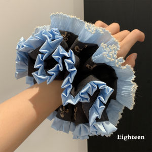 Korean Style Large Size Blue Lace Butterfly Knot Hair Ties Womens Lazy Bun Headbands Super Big Hair Accessories Hair Ropes