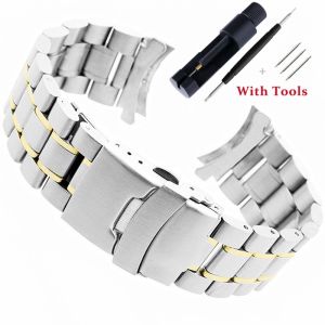 18 20 22 24mm Solid Stainless Steel Curved End Watch Strap Folding Buckle for Universal Watch Band Bracelet Accessory with Tool