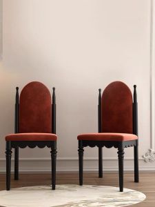 Roman Velvet Fabric Solid Wood Dining Chair Soft Padded Makeup Stool French Vintage High Back Study Chair Luxury Living Room Designer Single Chair