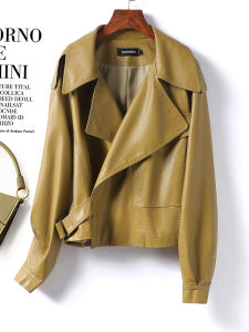 เสื้อแจ็คเก็ตหนังแกะทรงหลวมสำหรับผู้หญิง ฤดูใบไม้ร่วง 2025 แฟชั่นใหม่ หนังแท้ ทรงสั้น แจ็คเก็ตหนังแกะไฮน์ กระเป๋า แขนยาว