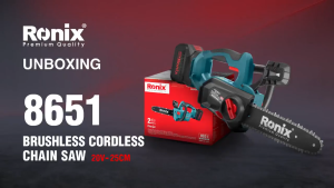 Ronix Tools 8651 Premium Quality German Technology | 20V Brushless Cordless Chain Saw 25cm | 10" Guide Bar | 4.0Ah Li-ion Battery | Safety Brake | Auto Lubrication | Chain Speed 7m/s | Wood Cutting Pruning Gardening Use | 1pc Battery Ver. Included