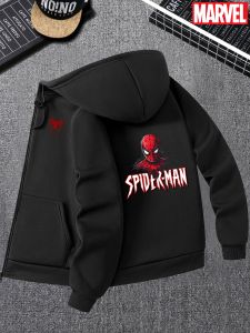Mens Zippered Hoodie with Spider-Man Print Superhero Graphic Pullover for Marvel Fans and Casual Streetwear for Outerwear