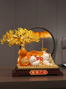 Money Tree Quicksand Painting + Maneki Neko Ornaments | Opening and Housewarming Gifts | Office/Store Reception Lucky Decorations | Creative Desktop Ornaments