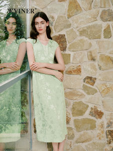 New Chinese Style Summer New Elegant V-Neck Embroidered Floral Texture Dress