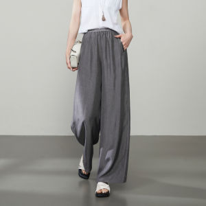 ESE·Y | Elegant High Waist Wide Leg Pants White Acetate Thin Straight Cut Summer Womens Fashion Comfortable Soft Drapey Trousers