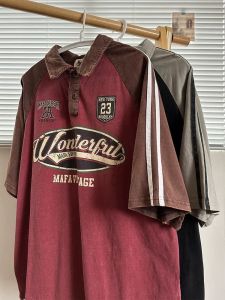 Áo Thun Nam Cổ Tròn Tay Ngắn Dáng Rộng Mùa Hè Thường Ngày in Chữ Cotton Pha Trộn Thời Trang Đường Phố Cổ Polo