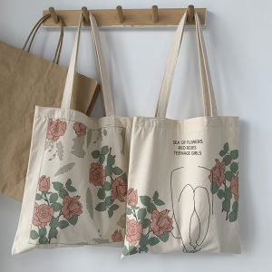 Summer Japanese Artistic Floral Canvas Bag Large Capacity Shoulder Tote Bag for Students Womens Casual Double Root Zipper Backpack