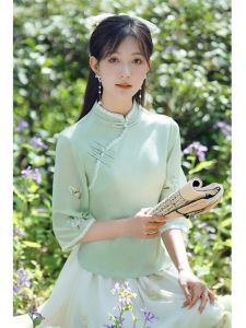 ชุดกี่เพ้าสไตล์จีนใหม่สำหรับผู้หญิง ชุดกระโปรงครึ่งตัวฤดูร้อน สไตล์ย้อนยุค เทรนด์ใหม่ ชุดฮันฟูสำหรับผู้หญิง