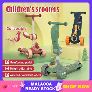 3 In 1 Childrens Scooter 3 Wheels Folding Car Light Wheel Music Kick Scooter Sit And Ride Adjustable Toddler Baby Balance Bike