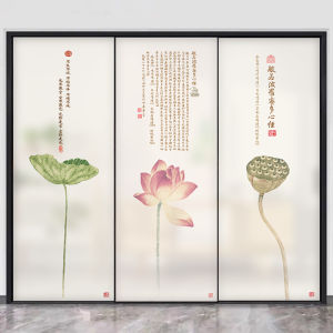 Static Cling Glass Decals Buddhist Zen Lotus Heart Sutra Living Room Window Decorative Stickers Transparent Not Private