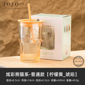Cute Glass Straw Cup Women High Aesthetic Value Home Use JOJOS L PD.Electric Colorful Style Heat Resistant Universal 420ml