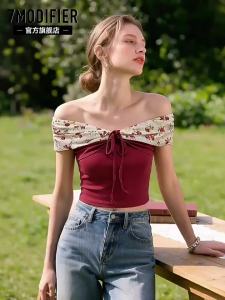 7.Modifier | Áo Thun Patchwork Off-Shoulder Ôm Body Ngắn