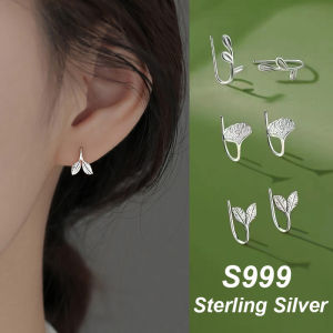 S999 Sterling Silver Cute Sweet Leaf Chic Branch Stud Earrings for Women Teen Charm Simple Party Jewelry Accessories Gift