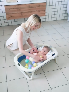 Foldable Baby Bathtub with Cushion Seat 0-5 Years Portable Non-Slip