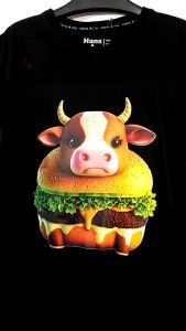 Kaos Pria Model Terkini Trending Motif 3D Bahan katun 24s Hamburger Cow  H096