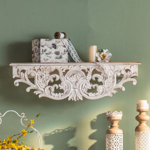 Retro Carved Wood Wall Shelf Artistic Vintage Living Room Decorative Partition for Homestay Special Shaped Wooden Structure