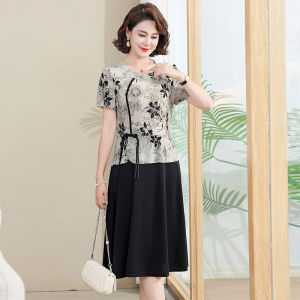 Elegant Slimming Fashionable 2024 Summer New Arrival Mommy Dress Button Detail Midi Length Loose Fit Floral Print for Middle-Aged Women