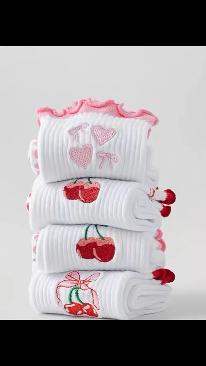 Cute Cherry Non Slip Socks for Women Men Cotton Crew Ankle Socks with Grip Sole Breathable Casual Sports Socks Soft Comfortable Anti Slip Socks