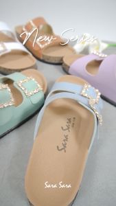 Sara Sara KIMMY Sandal Selop Wanita Kekinian Selop Cewek Terbaru Sendal Kulit Casual Birken Gesper Berlian Size 36 sd 41