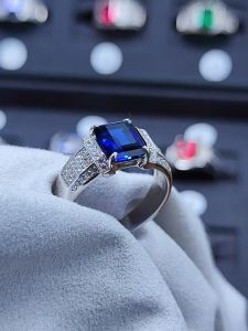 [212] FEATHER HONGKONG - ( ADA SIZE ) - CARBON BLUE SAFIR - Cincin Pria Men Lapisan Platinum Rings