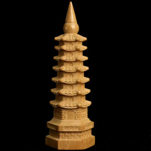 Handcrafted Plum Wood 13-story Zhangwei Tower Wooden Ornament for Childrens Desk Decoration Blessing Ethnic Style Architecture