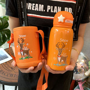 Cute Cartoon Stainless Steel Straw Water Bottle Large Capacity Insulated Cup for Boys And Girls Students Korean Style Drinkware