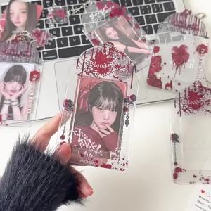 ⚑Gothic Blood Rose Acrylic Photocard Holder Kpop Idol Photo Card Case Keychain Small Card Backpack Pendant Card Protection Set