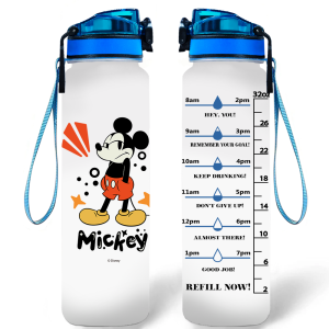Disney | 1pc 32oz Disney Mickey & Minnie Mouse Water Bottle Leakproof with Time Marker Motivational Design for Outdoor Sport Gym Reusable