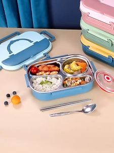 304 Stainless Steel Insulated Lunch Box With Soup Bowl Leak-Proof Bento Box Dinnerware Set Microwave