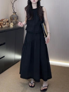 Shalldoer | Summer Unique Beautiful Set Womens Korean Version Ruffle Splicing Sleeveless Top A-Line Splicing Mini Skirt Two-Piece Set