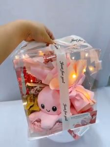 Kotak Hadiah Lutsinar Mewah Coklat Patung Jambangan Bunga Kering Luxurious Transparent Birthday Gift Box Chocolate Graduation Gift Box