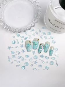 60PCS 3D Double Colors Shell Seahorse Resin Nail Charms Creative Starfish Coconut Tree Ocean Series Nail Art Decorations for DIY