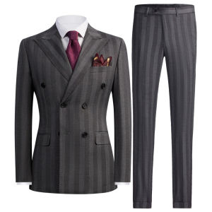 Mens 2 Piece Suit Set Slim Fit Double Breasted Peak Lapel Jacket Pants Elastic Waist Formal Wedding Prom Tuxedo Rayon Blend