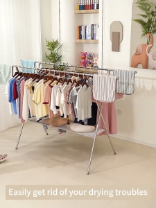 SPACEMADER High Quality Stainless Steel Clothes Rack Foldable Clothes Drying with Net Bag Indoor Outdoor Extendable Clothes drying rack