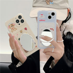 Blue Dog Bowtie Card Holder Mirror Phone Case Letter 14Pro  13 SIM Card Cover Protective Shell Cute Cartoon Coin Purse Suitable 11/12