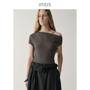 INSIS FEMME | Simple Aesthetic Knitted One-Shoulder Short Sleeve Top