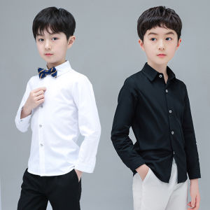 lontakids 1-14 Years Kids Baby White Black Long Sleeve Shirt Boys Formal Wedding Party Wear Children Cotton Solid Bottoming Button Up Shirt