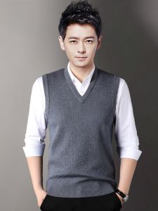 ROMON | Romon Mens Knitted Sweater Vest V-neck Sleeveless Fashion Business Casual Style Winter Season Slim Fit Polyester Blend Vest