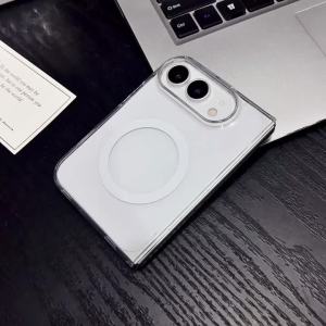 Original For Magsafe Transparent Phone Case For iPhone Duo Magnetic Wireless Charging Shockproof Folding Back Cover